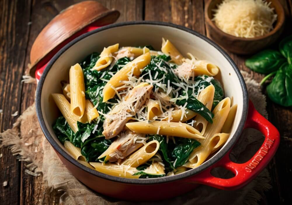 jednogarnkowy-makaron-kurczak-szpinak