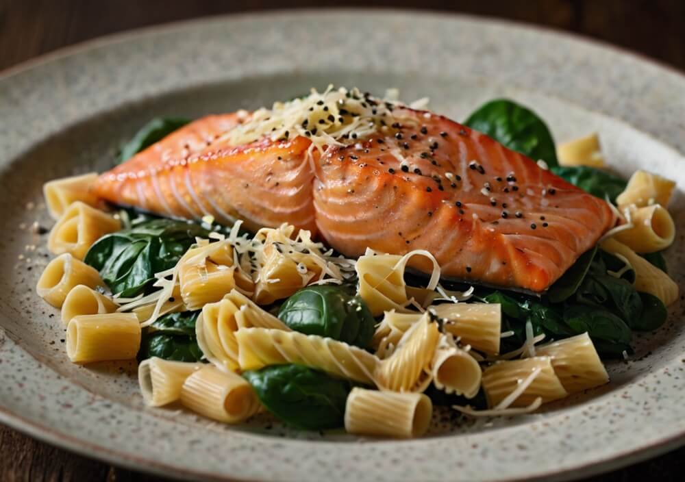 makaron-lososiem-szpinakiem