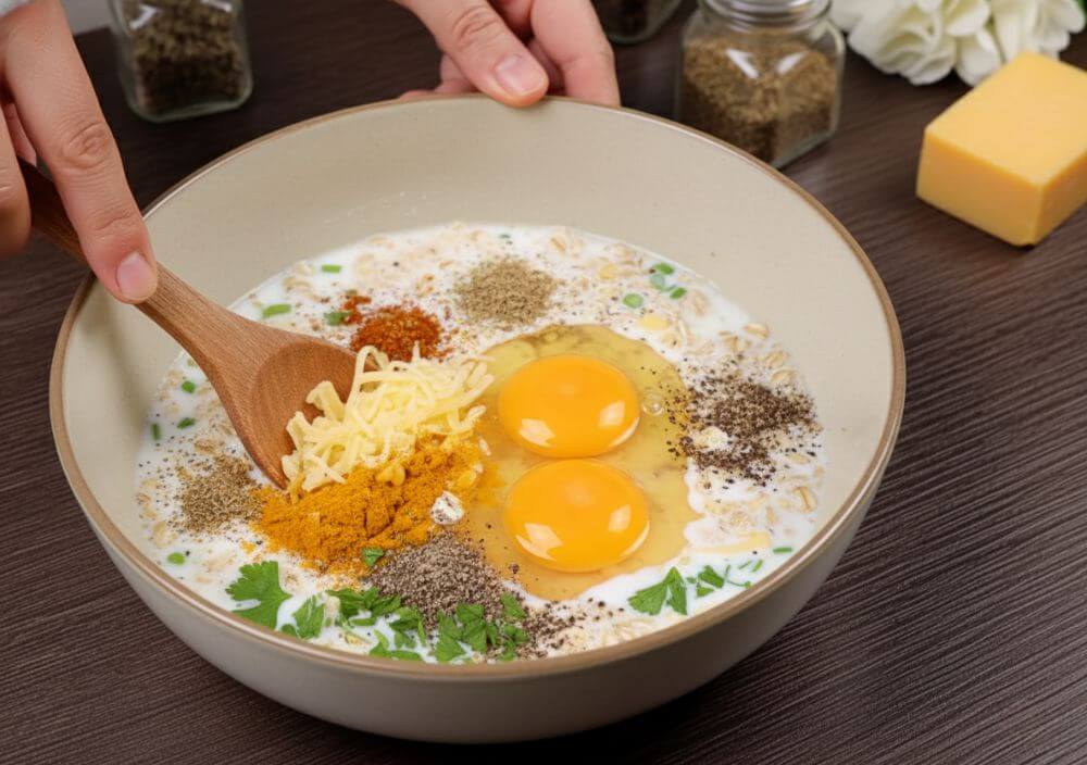 owsianka z jajkiem mieszanie składników